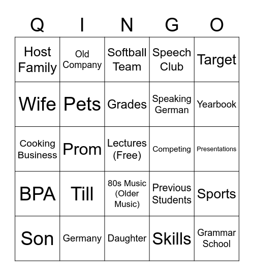 Qingo Bingo Card