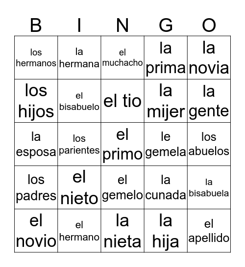 La Familia Bingo Card