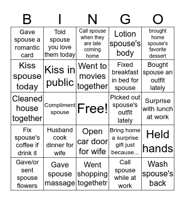 Marriage Bingo Card