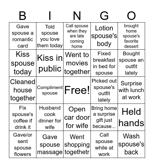 Marriage Bingo Card