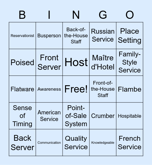 You've Been Served! Bingo Card