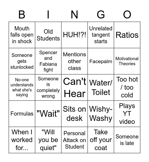 Miss. George Bingo Card