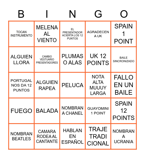 EUROVISIÓN Bingo Card