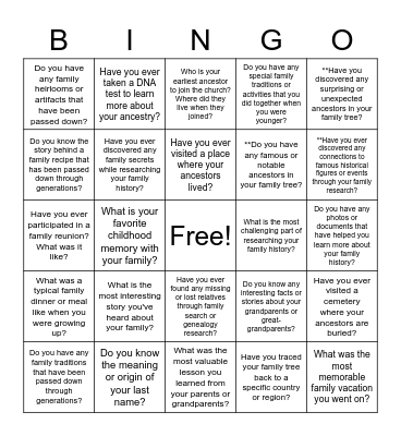 Family Search Bingo Card
