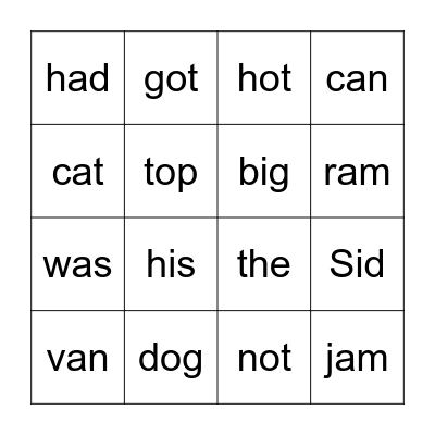 The Van and the Hot Rod Bingo Card
