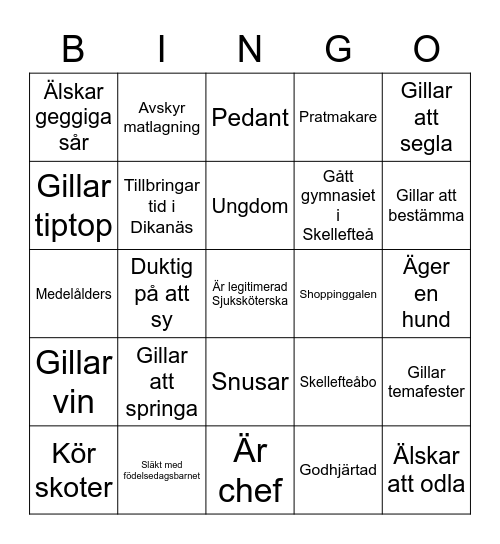 Kicki 50 år Bingo Card