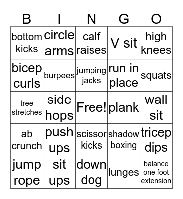 Fitness Bingo Card