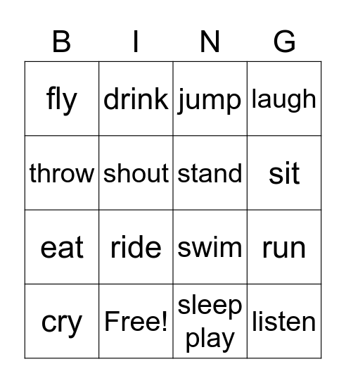 Verbs Bingo Card