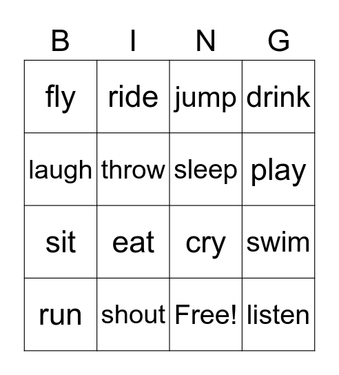 Verbs Bingo Card