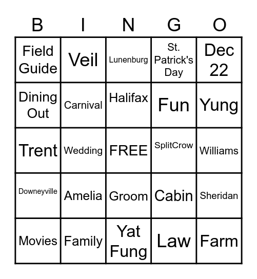 Quinn & Perry Carnival Bingo Card