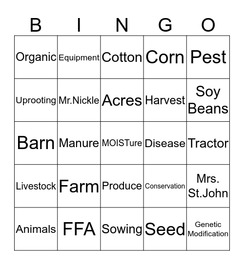 Ag Explorers Bingo Card