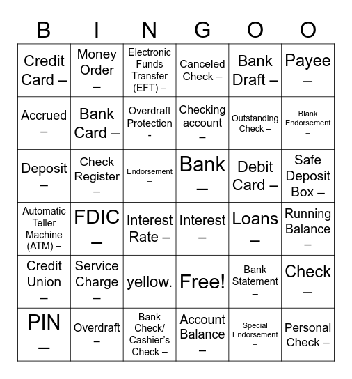 Banking Vocab BINGO! Bingo Card