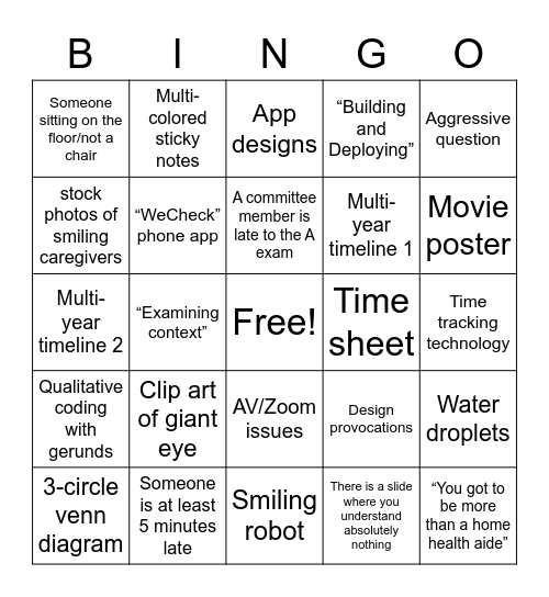 Joy A exam bingo Card