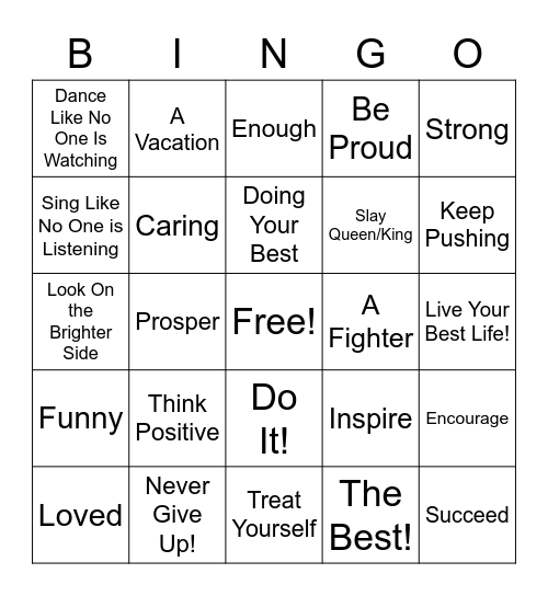 You Are/You Need/You can Bingo Card