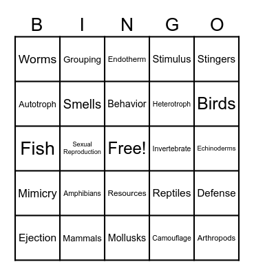 Animals and Plants Unit Bingo Card
