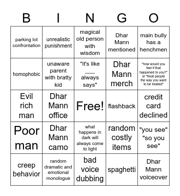 Dhar Mann Bingo Card