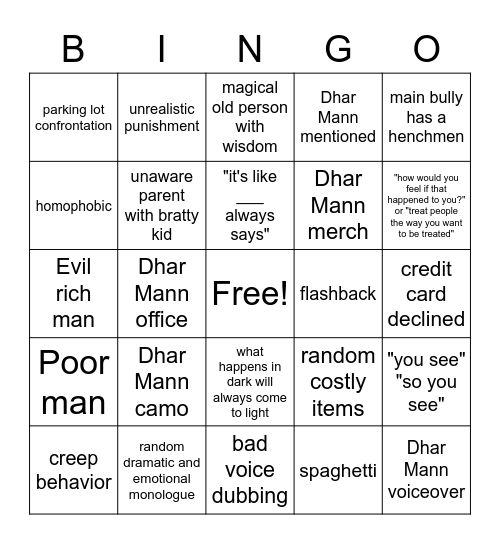 Dhar Mann Bingo Card