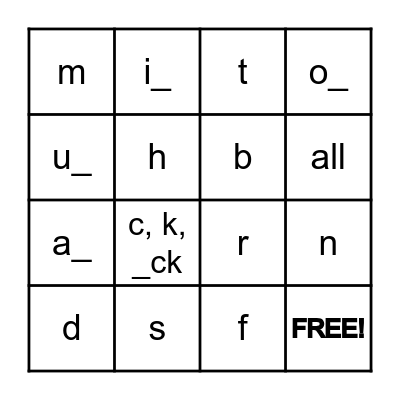 Beginner Sounds #1-30 Bingo Card
