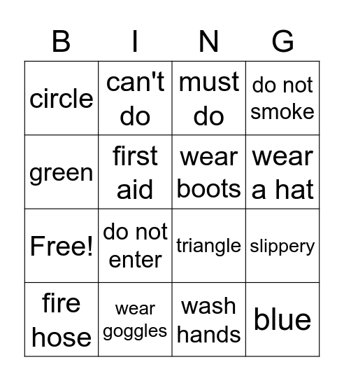 Work Health and Safety Signs Bingo Card