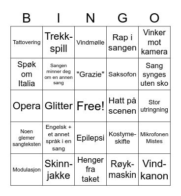 Eurovision 2023 Bingo Card