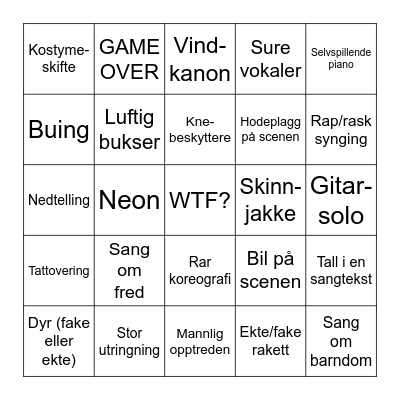 Eurovision 2023 (T) Bingo Card