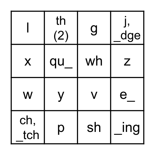 Beginner Sounds #31-55 Bingo Card