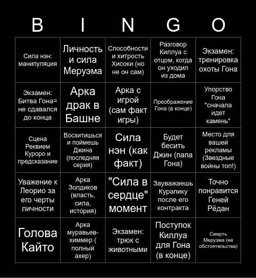 Хантер: Бинго моменты Рустама Bingo Card