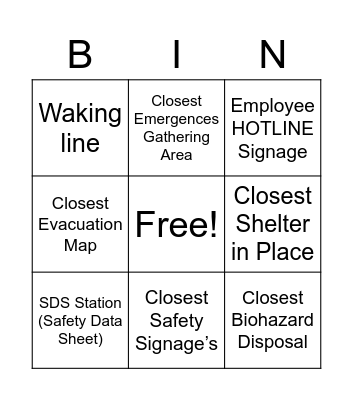 Safety Bingo Card