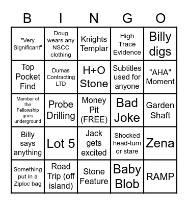 Curse of Oak Island Bingo Card