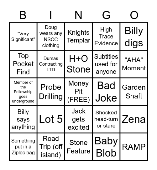 Curse of Oak Island Bingo Card