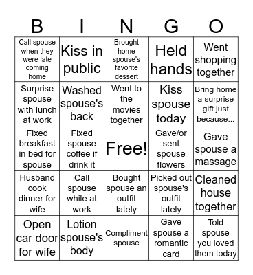Marriage Bingo Card