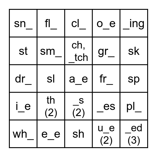 Plus Sounds #11-25 Bingo Card