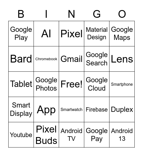 Google IO Bingo Card