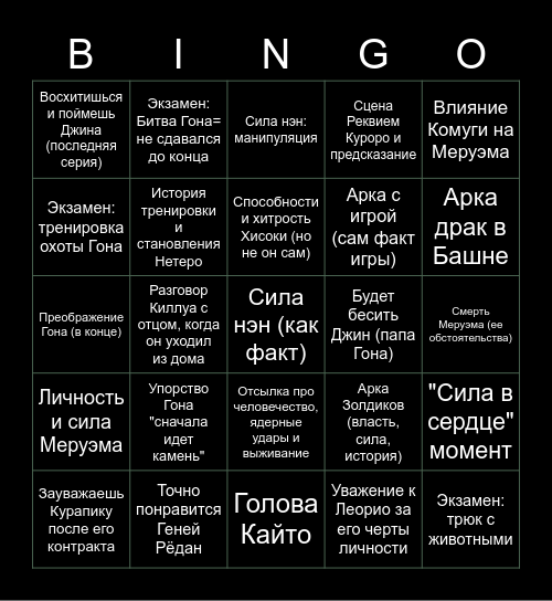 Хантер: Бинго моменты Рустама Bingo Card