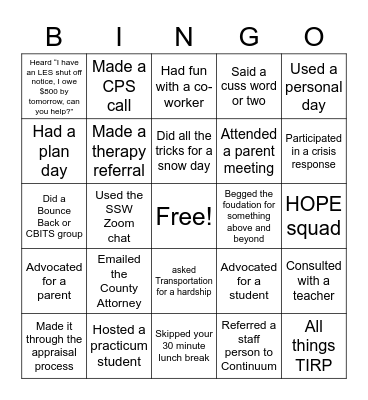 A Day in the Life of a School Social Worker Bingo Card