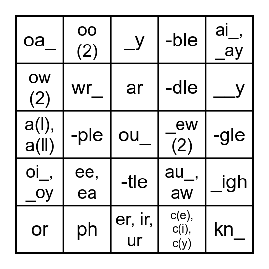 Plus Sounds #31-55 Bingo Card