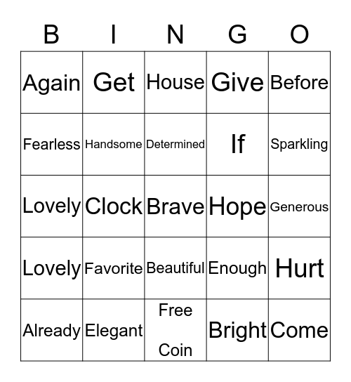 Words Bingo Card