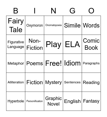 Reading Bingo Card