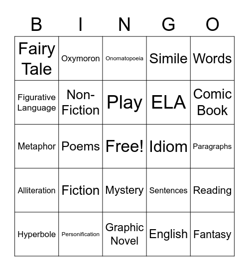 Reading Bingo Card