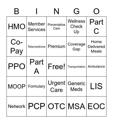 Medicare Bingo Card