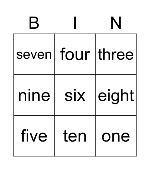 Numbers Bingo Card