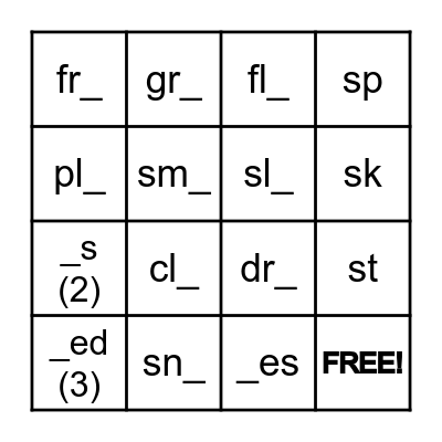 Extension Sounds #1-5 Bingo Card