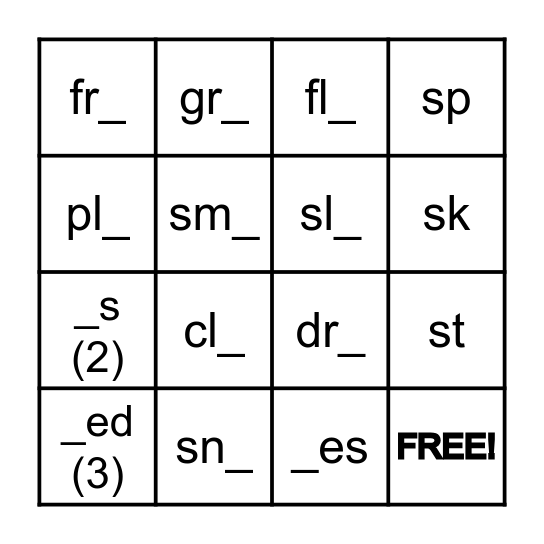 Extension Sounds #1-5 Bingo Card