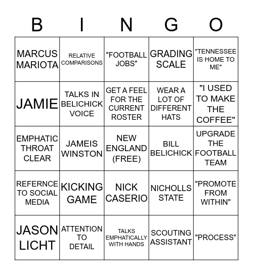J-ROB PRESS CONFERENCE BINGO Card