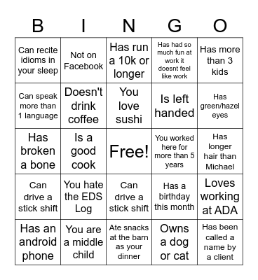 ADA BINGO Card