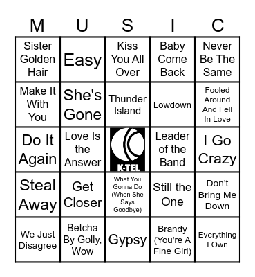 K-TEL PRESENTS THE 70'S Bingo Card