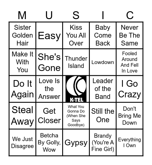 K-TEL PRESENTS THE 70'S Bingo Card