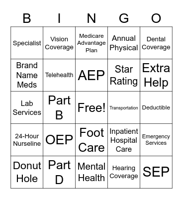 Medicare Bingo Card