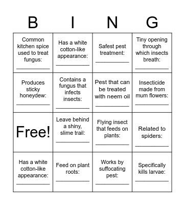 Plant Pest Bingo Card