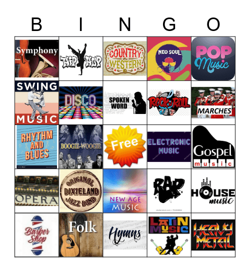 Music Styles Bingo Card